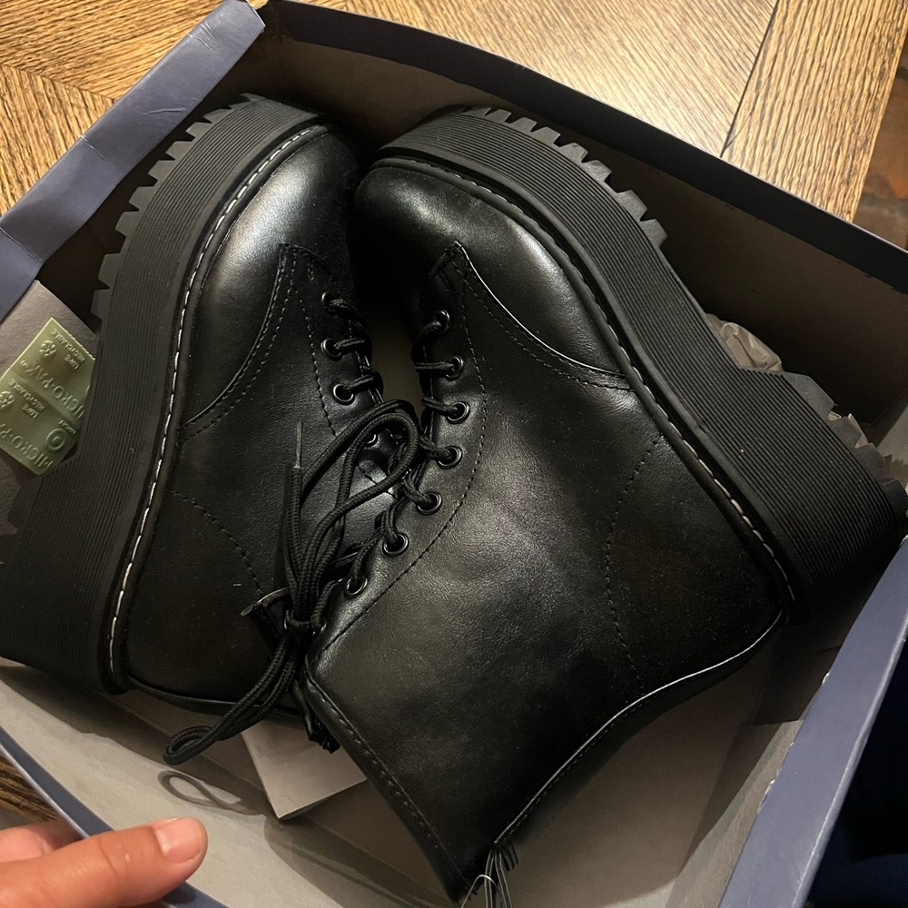 universal thread black platform combat boots